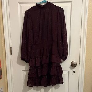 Elegant Long Sleeve Burgundy Dress